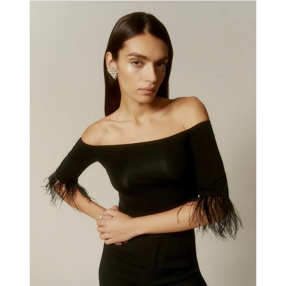 Reformation Evita Faux Fur Off the Shoulder Top Small